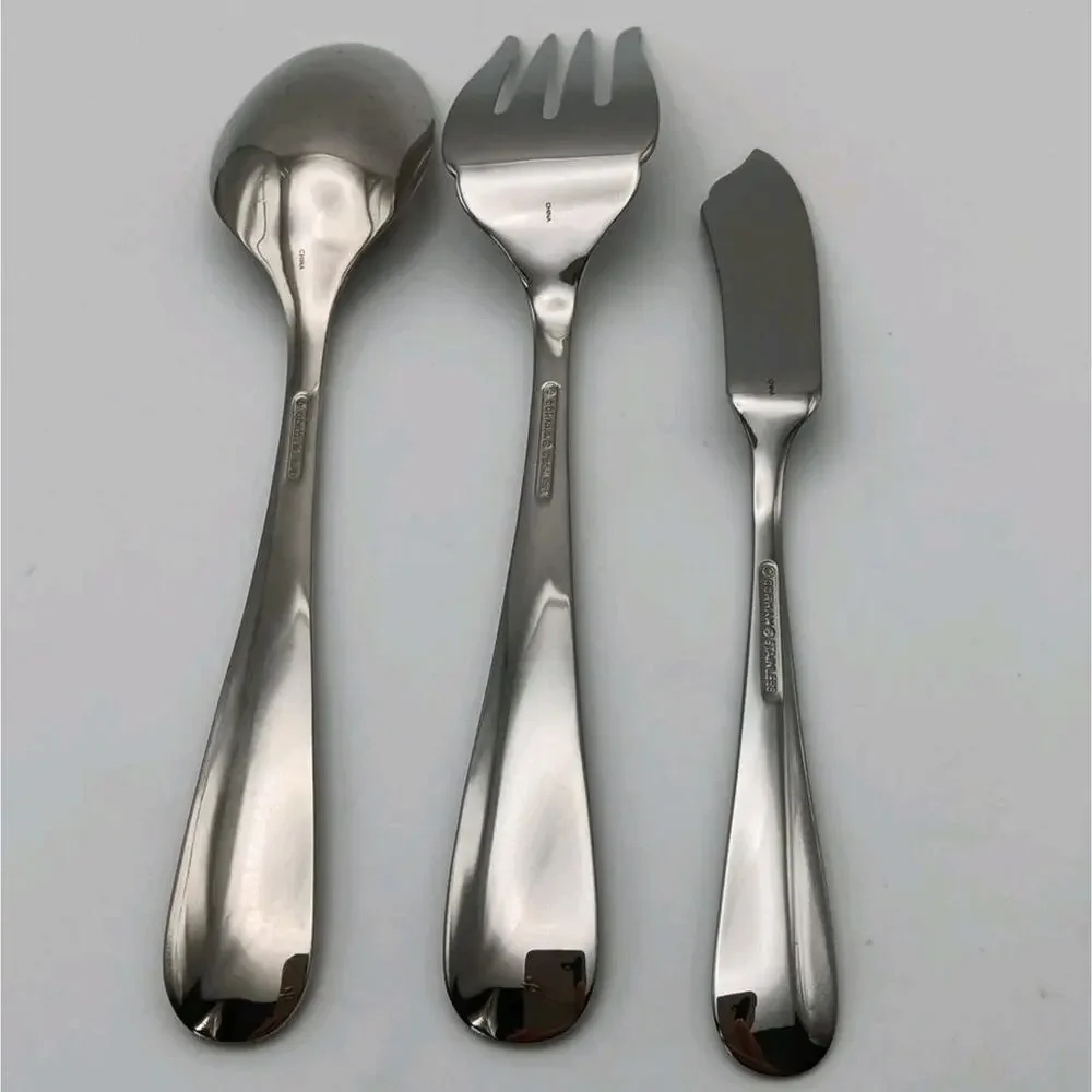 Gorham Braid Serving Hostess 3 Piece Set Spoon Fork Knife Stainless Flatware New